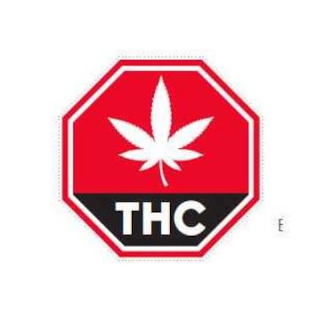 Octogone rouge avec une feuille de cannabis et les lettres THC. Octogone rouge avec une feuille de cannabis et les lettres THC.