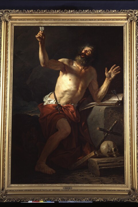 Saint-Jérome entendant la trompette du jugement dernier, un tableau de Jacques-Louis David. Saint-Jérome entendant la trompette du jugement dernier, un tableau de Jacques-Louis David.