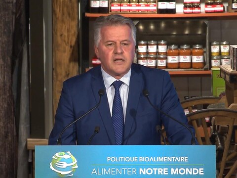 Le ministre de l’Agriculture, des Pêcheries et de l’Alimentation, Laurent Lessard, lors du dévoilement de sa politique bioalimentaire. Le ministre de l’Agriculture, des Pêcheries et de l’Alimentation, Laurent Lessard, lors du dévoilement de sa politique bioalimentaire.