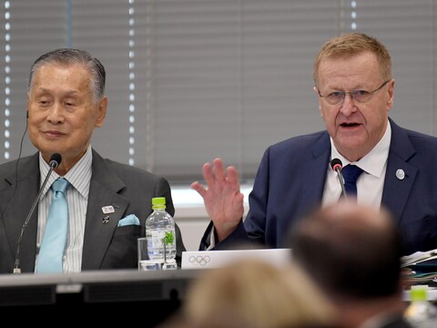 Le président du COJO de Tokyo, Yoshiro Mori et John Coates Le président du COJO de Tokyo, Yoshiro Mori et John Coates