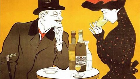 Détail d'une affiche artistique de la compagnie J. Edouard Pernot servant à promouvoir l'absinthe à la fin du 19e siècle