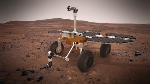 L'astromobile Perseverance qui recolte des échantillons sur Mars.