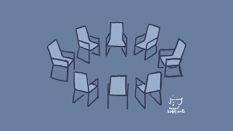 Des chaises disposées en cercle.