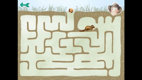 Une image de l'appli : on voit un écureuil dans un labyrinthe et le visage d'Arthur L'aventurier