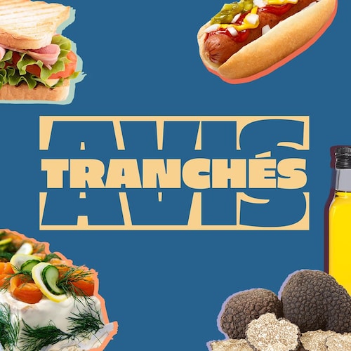 Logo de la websérie Avis tranchés avec un pain sandwich, de l'huile de truffles et un hot-dog. 