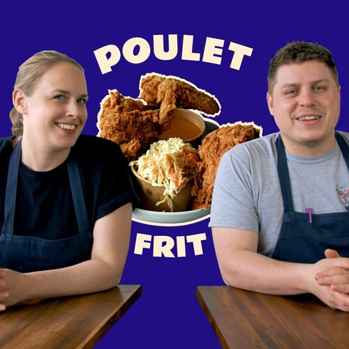 Jessica Noël et Marc-Olivier Frappier et le poulet frit au levain du Vin Mon Lapin.