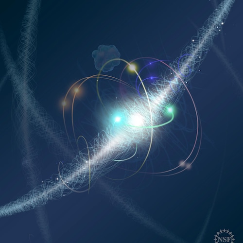 Impression artistique d'un électron orbitant autour du noyau d'un atome.