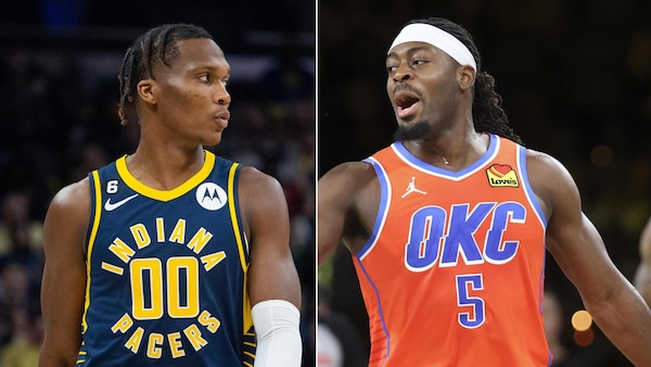 Des photos côte à côte des deux joueurs de basketball.