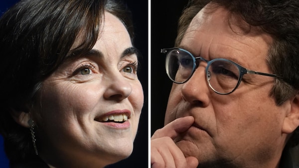 Montage d'images de Christine Fréchette et de Bernard Drainville.
