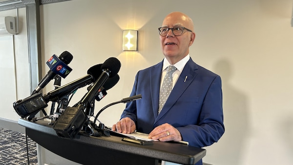 David Coon donne une conférence de presse.