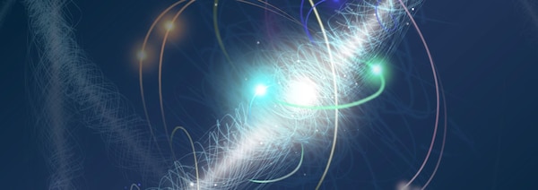 Impression artistique d'un électron orbitant autour du noyau d'un atome.
