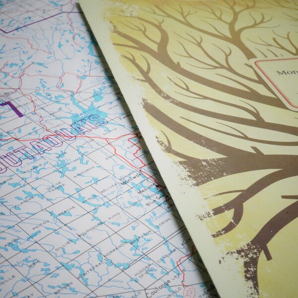 Une carte de l'Outaouais et un arbre généalogique à compléter de la BAnQ.