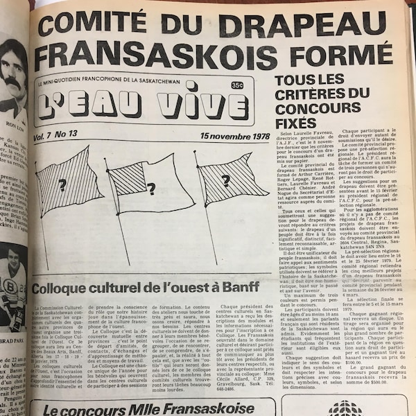 Une page du journal l'Eau vive datée du 15 novembre 1978 prise en photoé