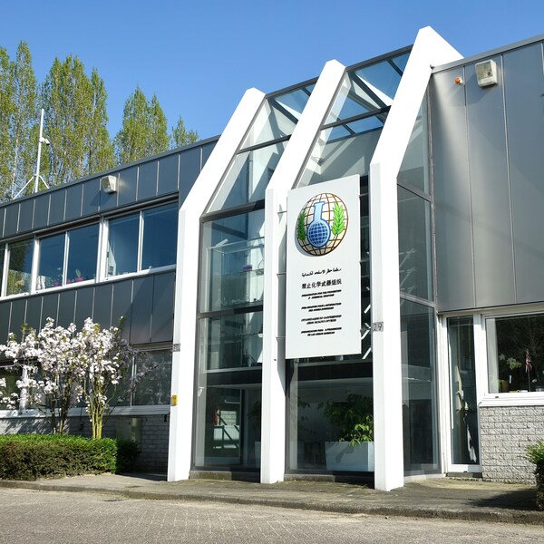 Le bâtiment hébergeant le siège social de l’Organisation pour l’interdiction des armes chimiques, près de La Haye.