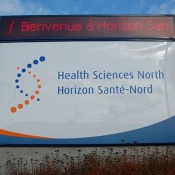Pancarte extérieure de l’hôpital Horizon Santé-Nord, dans le Grand Sudbury, en Ontario.