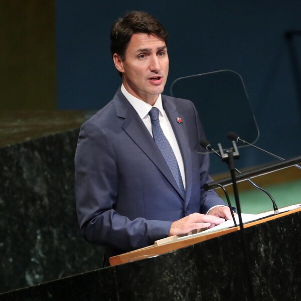Justin Trudeau prononce un discours devant l'Assemblée générale des Nations unies.