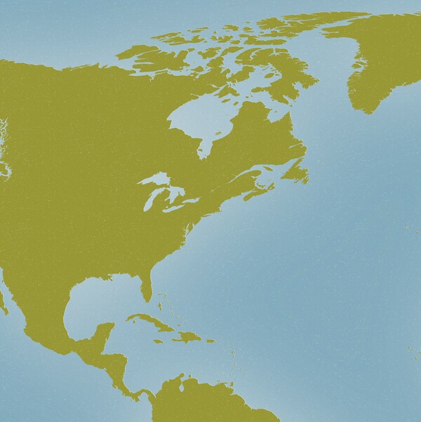 Une carte représentant une partie supérieure du continent américain.