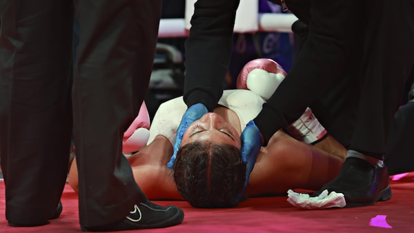 Gala de boxe GYM ayant opposé Marie-Pier Houle gagnante à Jeanette Zacarias Zapata, en août 2021.