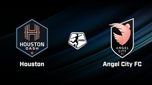 Infographie présentant les logos du Dash de Houston et du Angel City FC.