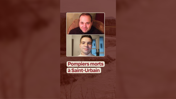 Portraits de Régis et Christopher Lavoie avec le titre « Pompiers morts à Saint-Urbain ».