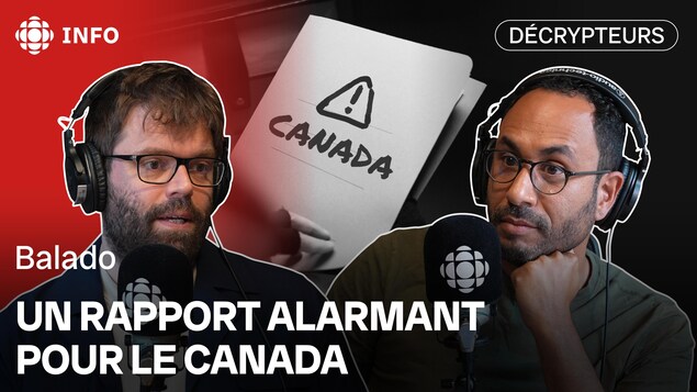 Vignette promotionnelle du 32e épisode du balado des Décrypteurs. Jeff Yates et Alexis De Lancer y apparaissent avec le titre suivant : un rapport alarmant pour le Canada. 