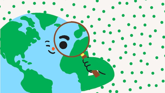 Une illustration de la planète Terre qui tient une loupe, à côté du texte : Connais-tu bien ta planète Terre? Pas de panique, ceci n’est pas un test.