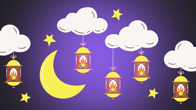  croissant de lune, lanterne et étoiles. 