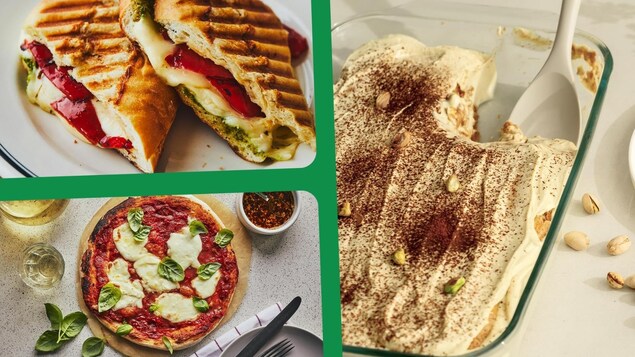 Panini à l’italienne / Pizza Margherita / Tiramisu à la pistache