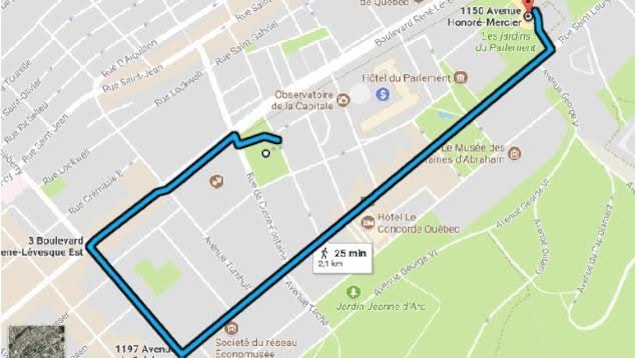Itinéraire de la manifestation du 27 septembre à Québec