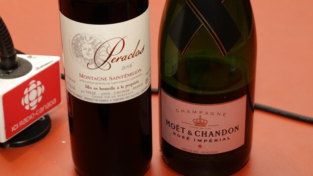 Le vin rouge Montagne Saint-Émilion et le champagne rosé Brut Impérial Rosé.