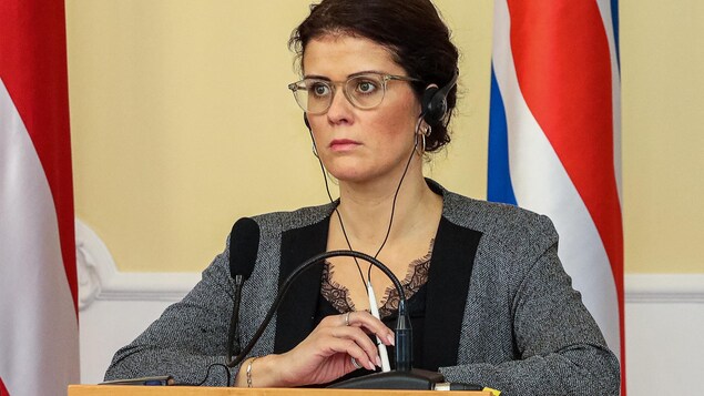 Icelandic Foreign Minister Thordis Kolbrun Reykfjord Gylfadottir attends a joint press conference with her counterparts from Ukraine, Latvia, Denmark, Estonia, Lithuania, Norway and Sweden in Odesa on April 28, 2023, amid the Russian invasion on Ukraine. (Photo by OLEKSANDR GIMANOV / AFP) (Photo by OLEKSANDR GIMANOV/AFP via Getty Images)