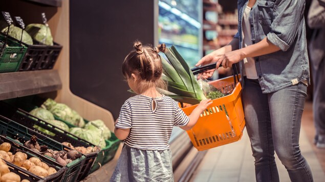 Une mère et sa fille font des courses.