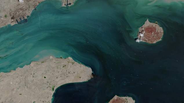 Une vue satellite du détroit d'Ormuz.