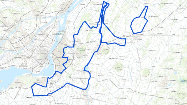 Carte de la Montérégie où on voit la zone de l'opération.