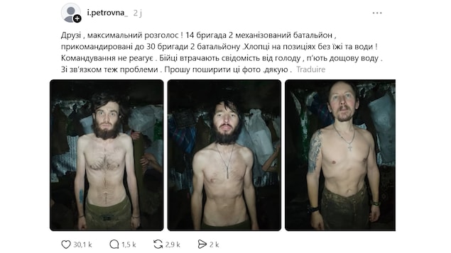 Une publication en ukrainien sur Threads montre des soldats amaigris.