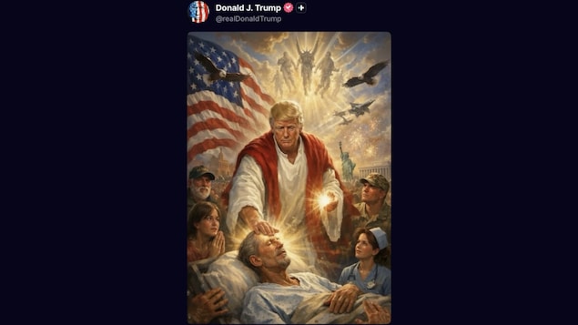  Diverses personnes regardent la scène avec dévotion, notamment une femme en prière, un homme en tenue militaire et une infirmière.