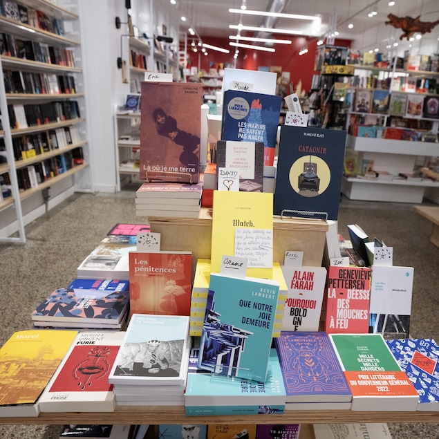 Un présentoir de livres dans une librairie.