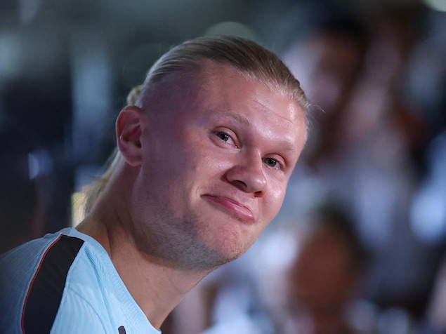 Erling Haaland lors d'une conférence de presse.