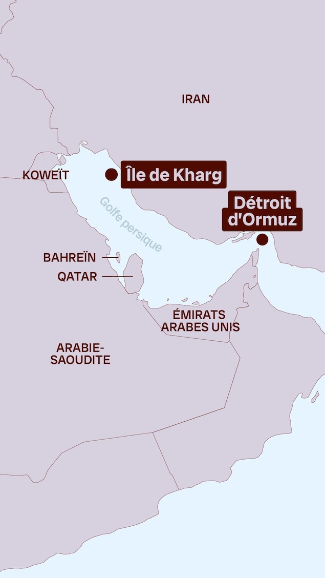 Une carte montrant l'emplacement de l'île de Kharg