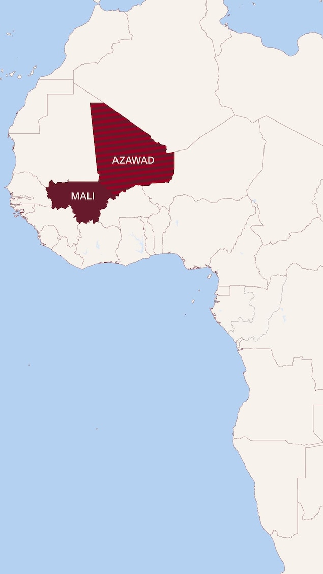 Une carte de l'est de l'Afrique montre l'emplacement du Mali et de la région de l'Azawad.