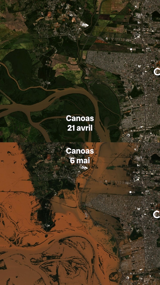 Images satellites des inondations au Brésil. 