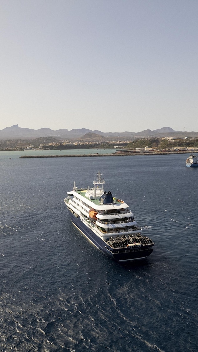 Un navire de croisière près d'un port.