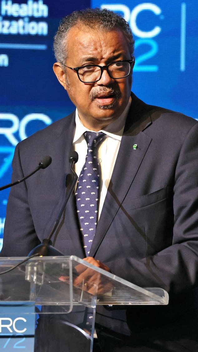 Le directeur de l'Organisation mondiale de la santé (OMS), Tedros Adhanom Ghebreyesus, livrait un discours en Israël, le 12 septembre 2022.
