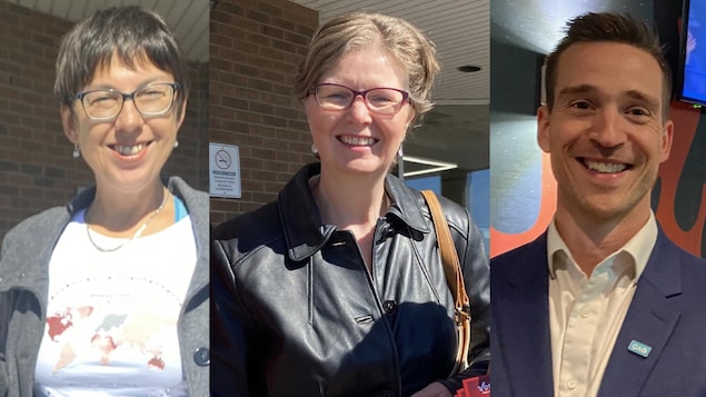 華裔聚集的La Pinière選區選情膠著，三位候選人，從左至右，保守黨塔雷娜·布拉科娃（Tzarevna Bratkova)、自由黨候選人琳達·卡容（Linda Caron），以及未來聯盟的候選人桑謬.格涅爾（Samuel Garnie) 呼吁華裔社區投票。