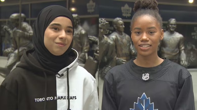 Abrar Al Mouktaran, left, and Brittany Morrison, right, say they have fallen in love with the Toronto Maple Leafs.