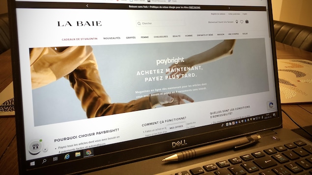 Le site web de La Baie sur lequel on peut voir l'option de paiement en différé PayBright.