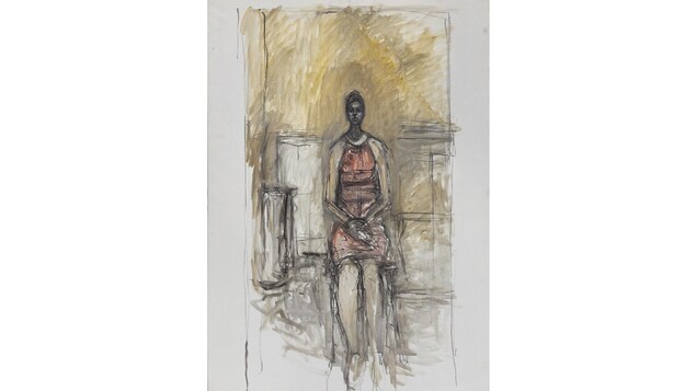 Alberto Giacometti, Caroline assise en pied, vers 1964-1965. Huile sur toile, 136 x 95 cm