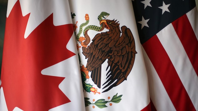 Les drapeaux canadien, mexicain et américain. Les drapeaux canadien, mexicain et américain.