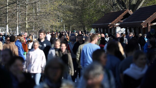Des dizaines de personnes sont rassemblées dans le parc.