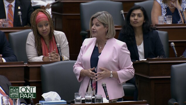 Andrea Horwath à l'Assemblée législative de l'Ontario, le 23 juillet 2018. Andrea Horwath à l'Assemblée législative de l'Ontario, le 23 juillet 2018.